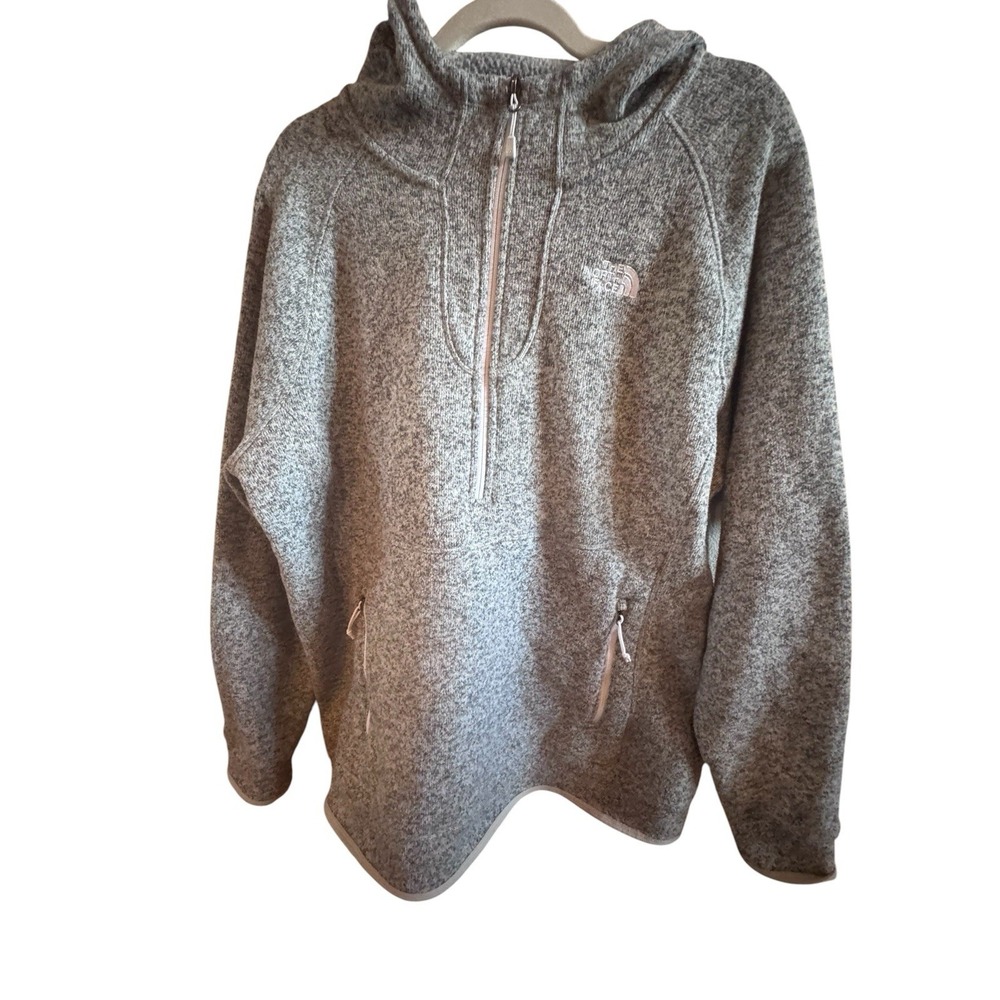 The North Face Gray Heathered Crescent Hoodie Sweatshirt Woman's XXL Zip Pockets